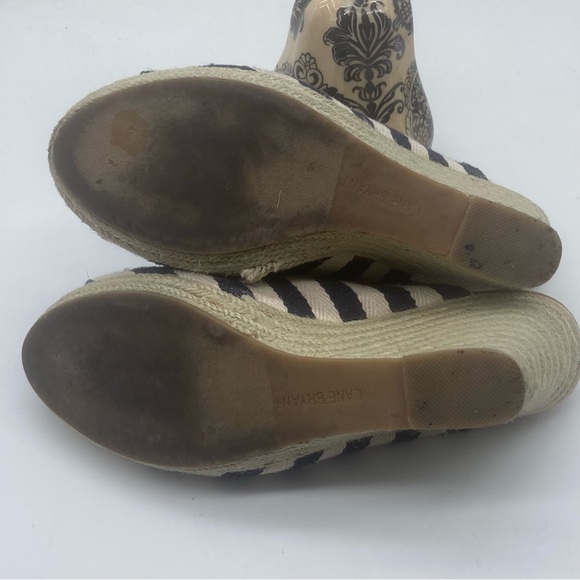 Lane Bryant Women’s Striped Fabric Espadrille Wedge Sandals Blue Beige Size 10W - Picture 6 of 7